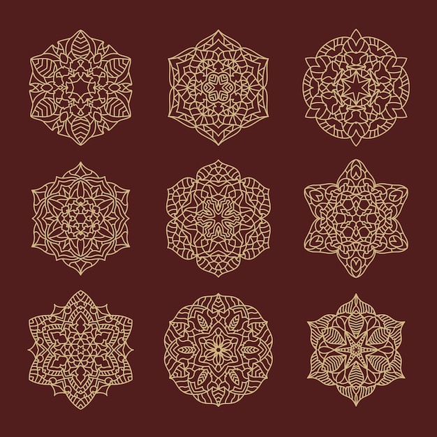 ornament round set with mandala with arabic style ornament vector illustration