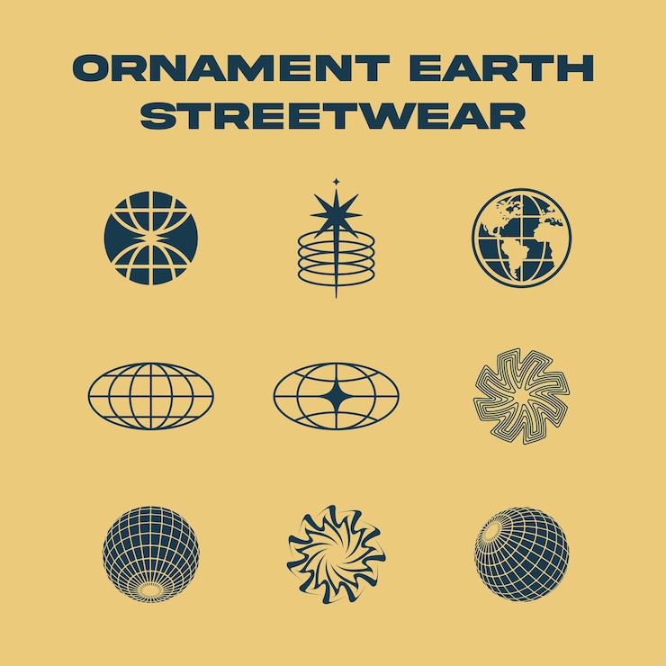 Vector ornament y2k earth abstract line