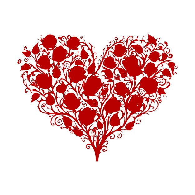 Ornamental artistic valentine heart vector silhouette