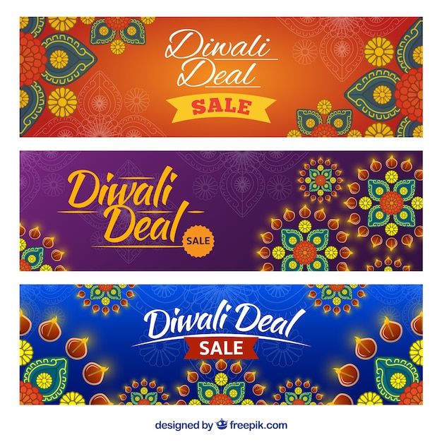 Vector ornamental banners of diwali deals