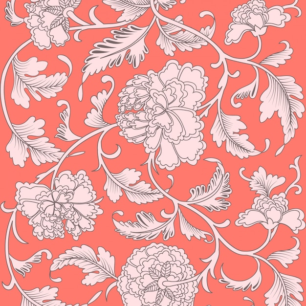 Ornamental beautiful coral antique floral pattern 