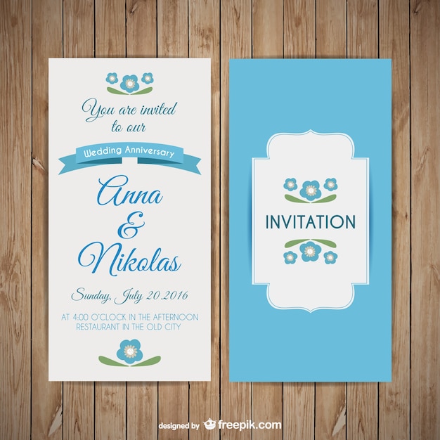 Vector ornamental blue wedding invitation