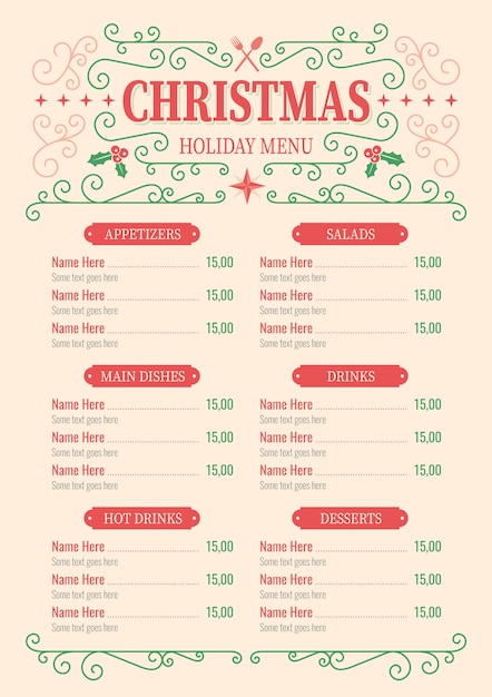 Vettore menu di natale ornamentale