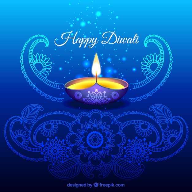 Diwali background ornamentali di colore blu