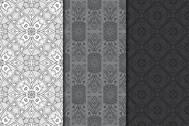 Ornamental elegant seamless pattern set.