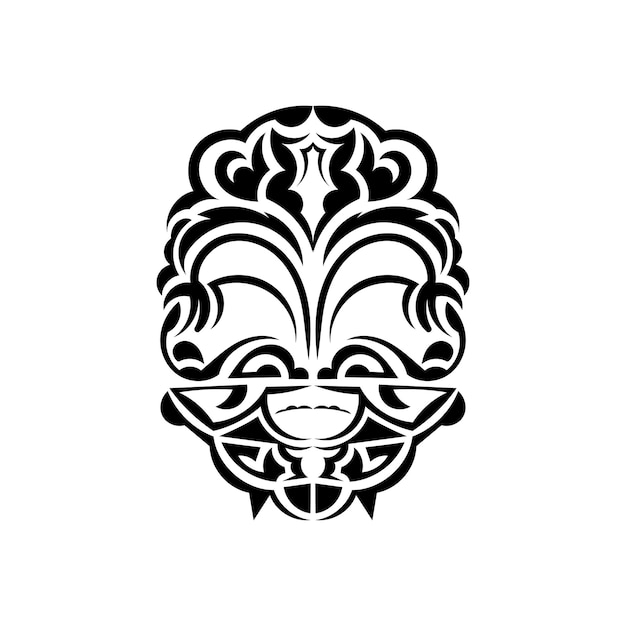 흰색 배경에 격리된 인쇄에 적합한 장식용 얼굴 폴리네시아 부족 패턴 검은색 장식 벡터 그림