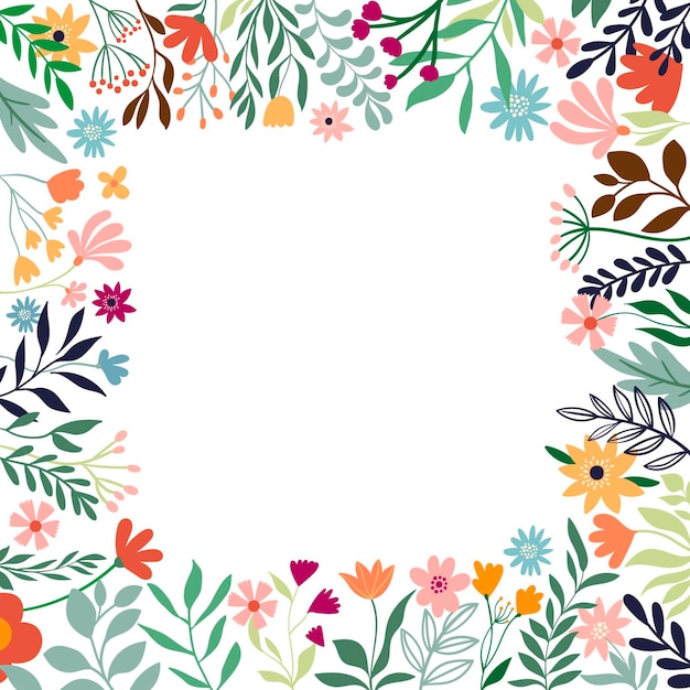 Ornamental floral border decorative frame with different flowers and plants template for summer