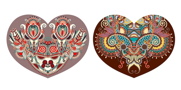 발렌타인 데이 디자인 아름다운 에스닉 패턴에 장식용 꽃 하트 모양
