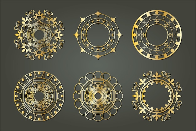 Ornamental floral round abstract geometric shapes vector gold golden islamic element art ramadan