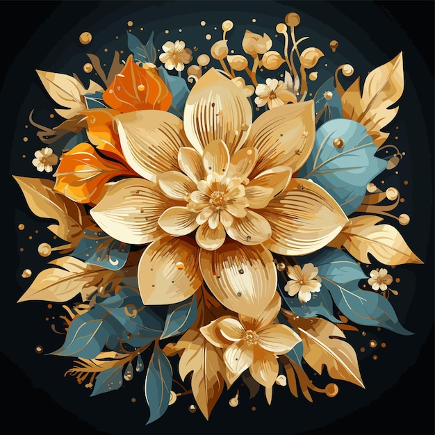 Vector an ornamental flowers in gold and white background