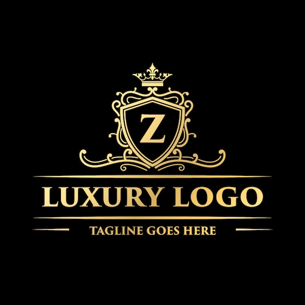 Ornamental gold luxury vintage monogram floral decorative logo design with crown