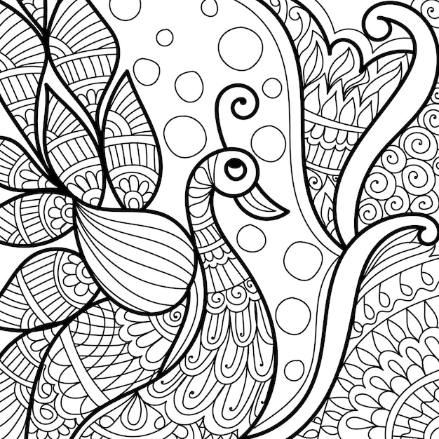 Vector ornamental henna style peacock coloring book page