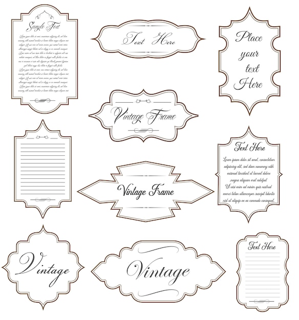 Ornamental label frames Old ornate labels decorative vintage frame and retro badge Royal wedding insignia sale sticker or invitation card Isolated vector symbols set