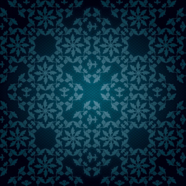 Ornamental lace blue background, flowers pattern