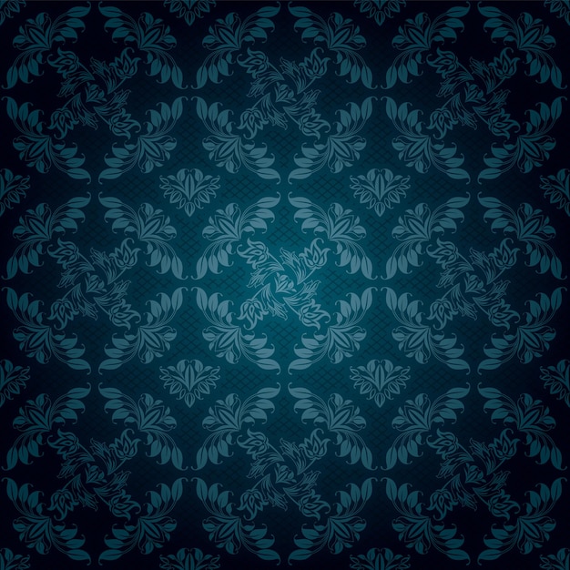 Ornamental lace blue background, flowers pattern