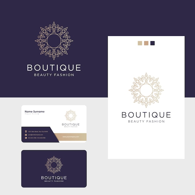 Ornamental luxury flower logo design and business card