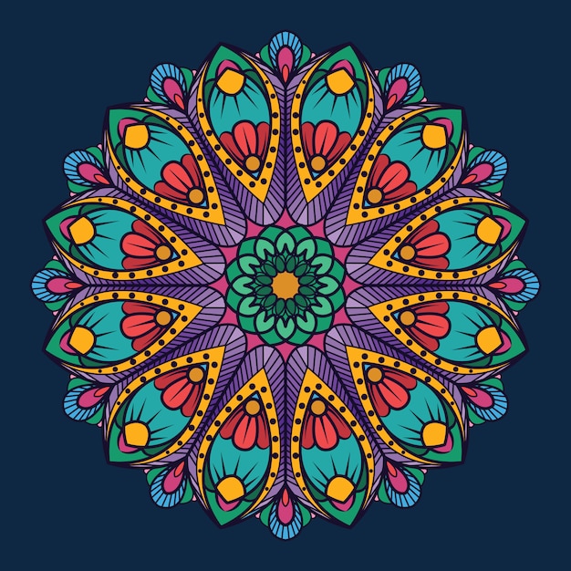 Vector ornamental mandala on dark blue background