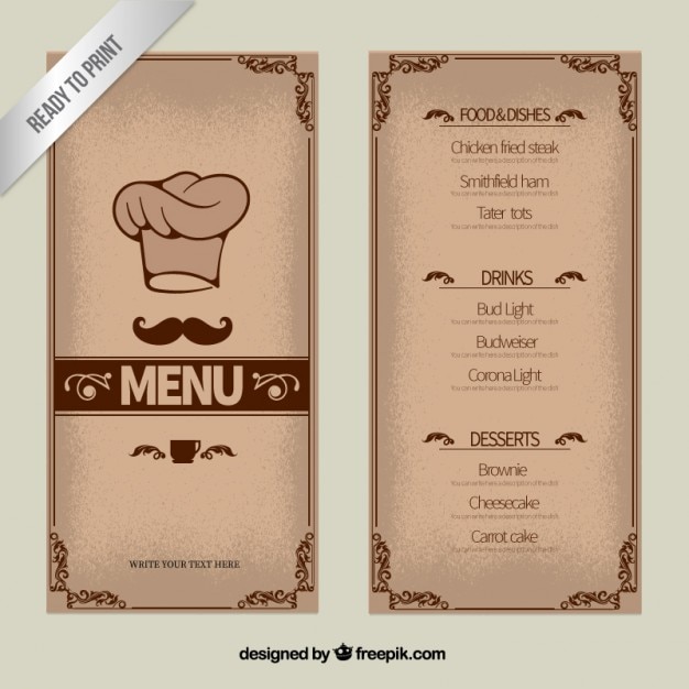 Modello di menu ornamentali