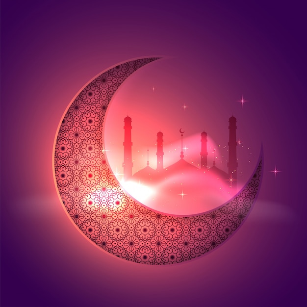 Vector ornamental moon background with blurred mosque