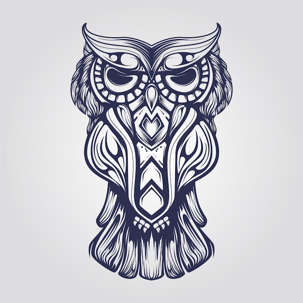 Ornamental owl line art