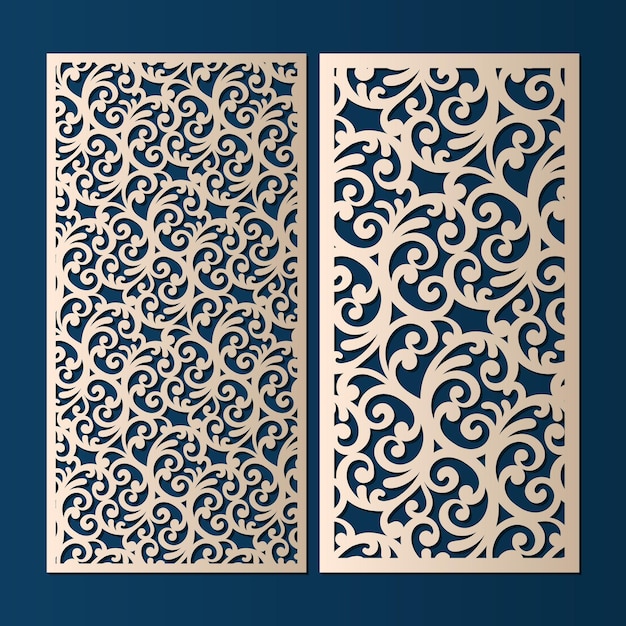 Ornamental panel laser cut templates with swirls pattern vector