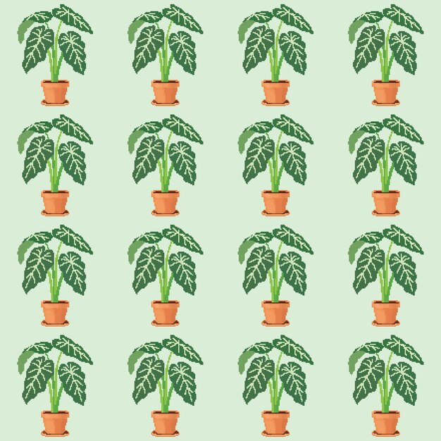 Vector ornamental plants vector pixel pattern