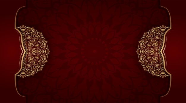 Ornamental red background with gold mandala decoration