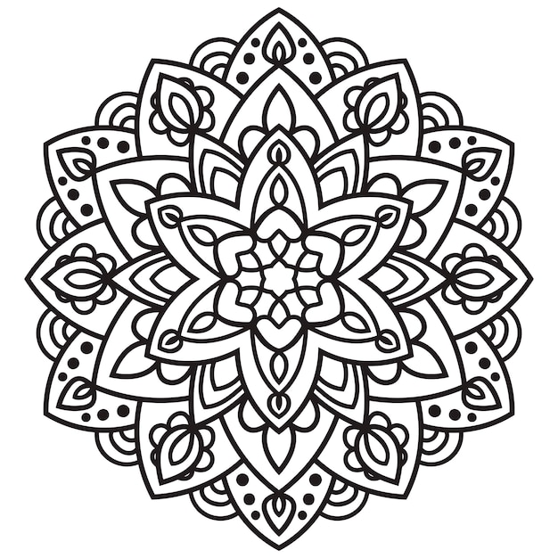 Fiore rotondo ornamentale di doodle isolato su priorità bassa bianca. mandala con contorno nero. cerchio geometrico