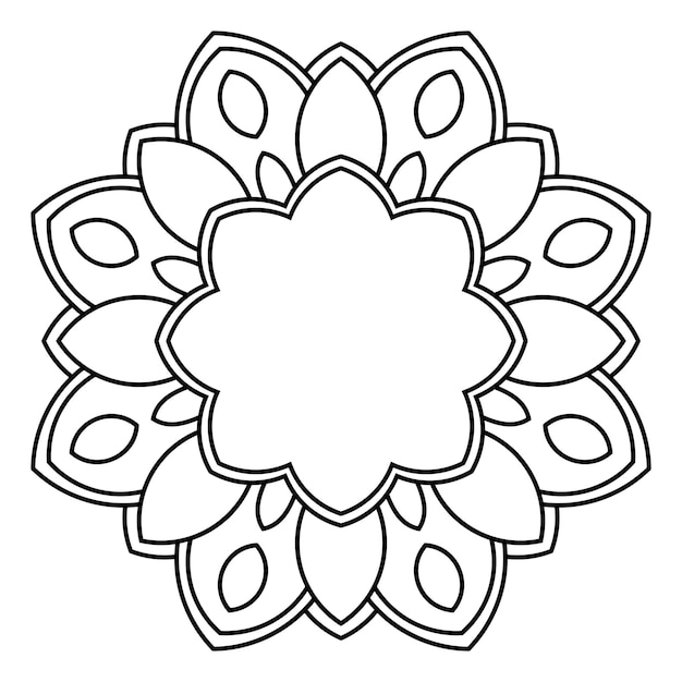 Fiore rotondo ornamentale di doodle isolato su priorità bassa bianca. mandala con contorno nero. cerchio geometrico