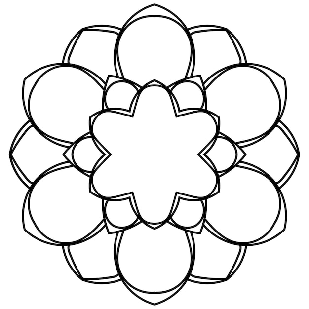 Fiore rotondo ornamentale di doodle isolato su priorità bassa bianca. mandala con contorno nero. cerchio geometrico