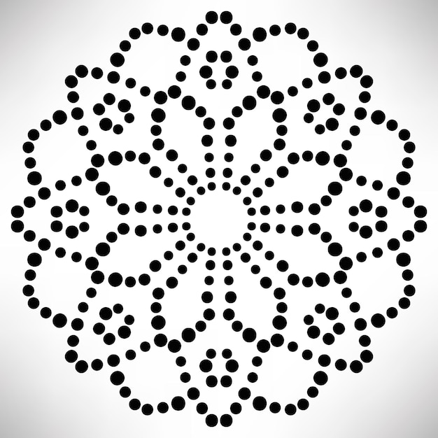 Vector ornamental round dotted flower isolated on white background. black halftone mandala.