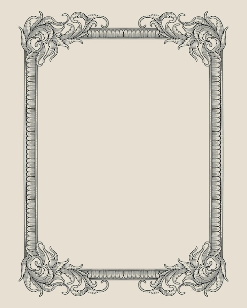 ornamental square frame with engraving drawing style vector vintage illustration