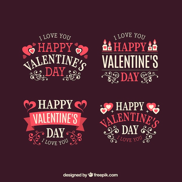 Vector ornamental valentines day labels pack