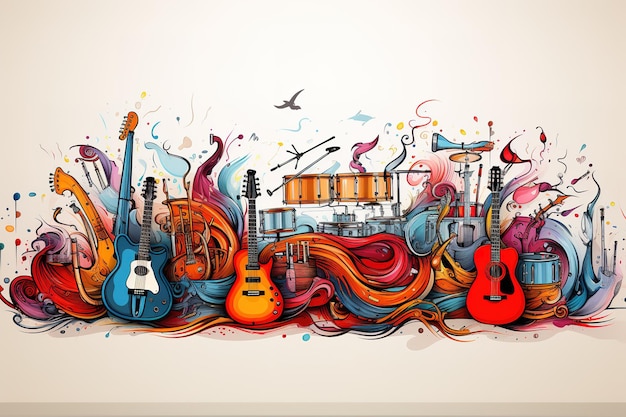 Vector ornamental vector watercolor illustration of double bass