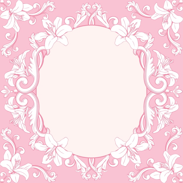 Vector ornamental vintage frame with lilies in pink