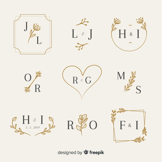 Vector ornamental wedding monogram set