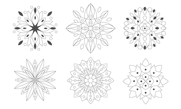 Ornamentele ronde grafische bloemen set zwarte en witte bloemen decoratie elementen vector illustratie