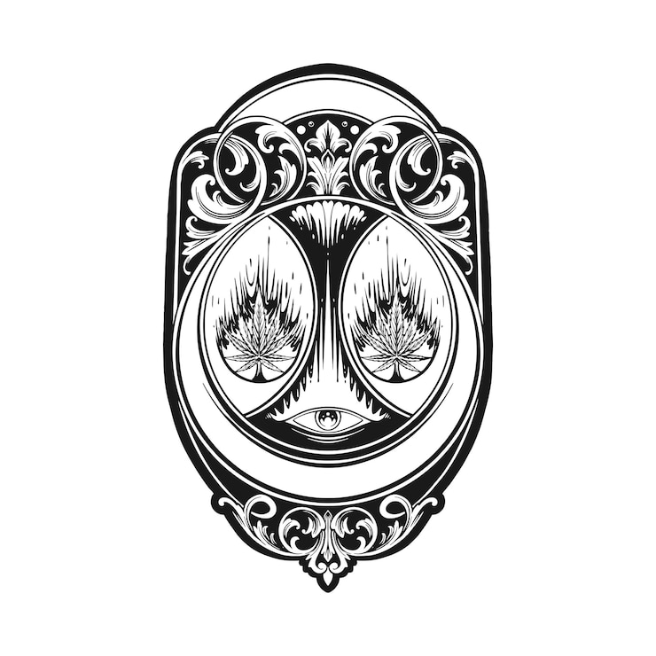 Vector ornate art nouveau frame with symbolic details silhouette
