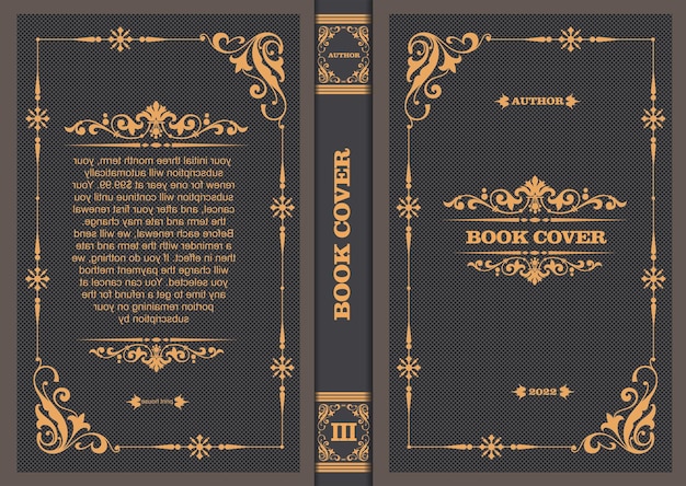 Vector ornate book cover and old retro ornament frames royal golden style design vintage border to be printed on the covers of books