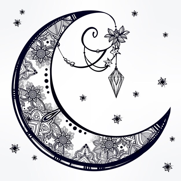 Vector ornate crescent moon illustration