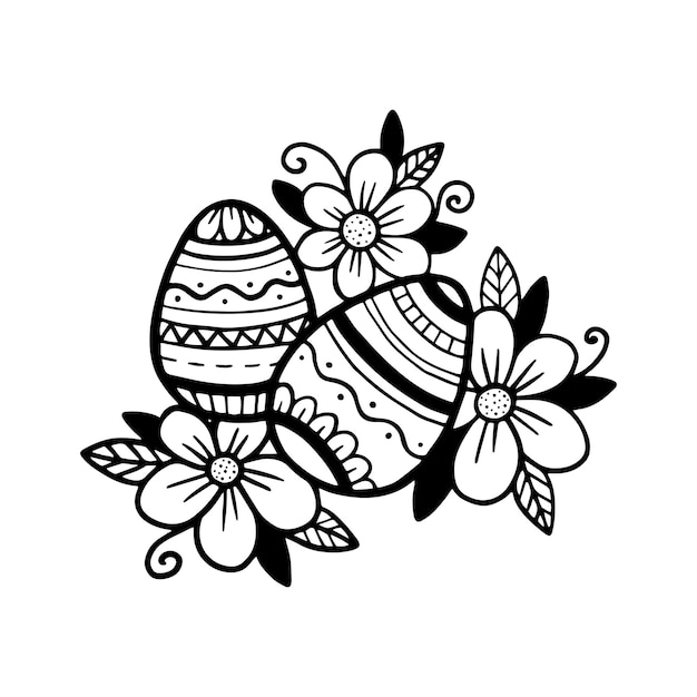 Ornate easter egg and flowers isolated on a white background