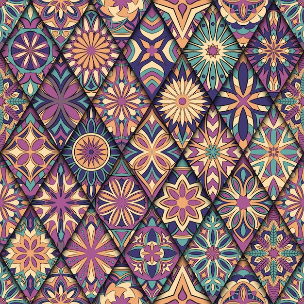 Vector ornate floral seamless pattern with vintage mandala