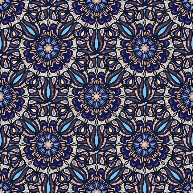 Vector ornate floral seamless texture, endless pattern with vintage mandala elements.