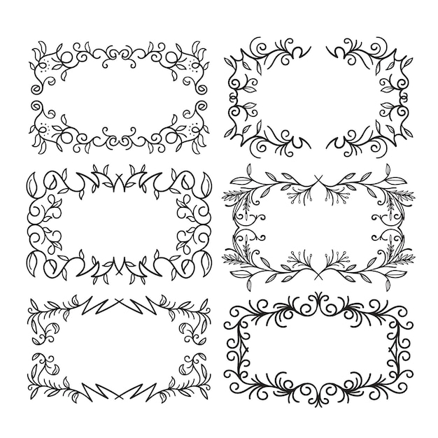 Vector ornate frame decoration hand drawn copy space set