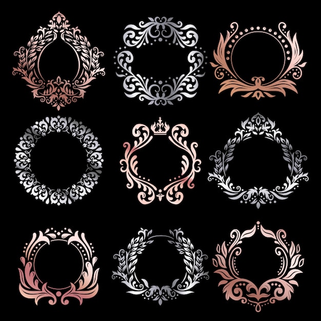 Ornate frames. silver ornamental frame, rose gold vintage premium framing and refined ornament borders  set