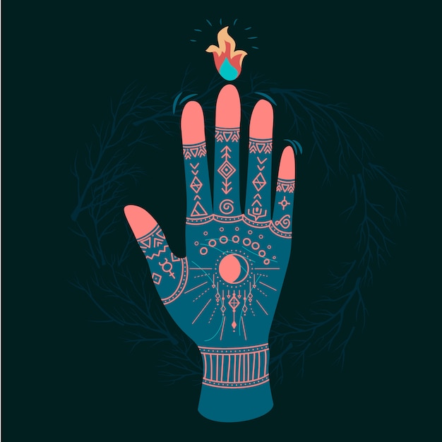 Vector ornate hands with sacred symbols