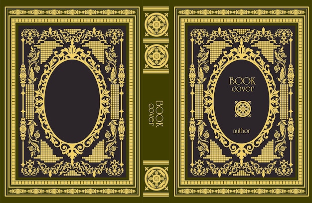 Ornate leather book cover and Old retro ornament frames Royal Golden style design Historical novel Oriental style Vector illustration Hand drawn illustration