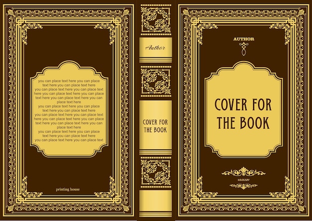 Ornate leather book cover and Old retro ornament frames Royal Golden style design Historical novel Oriental style Vector illustration Hand drawn illustration