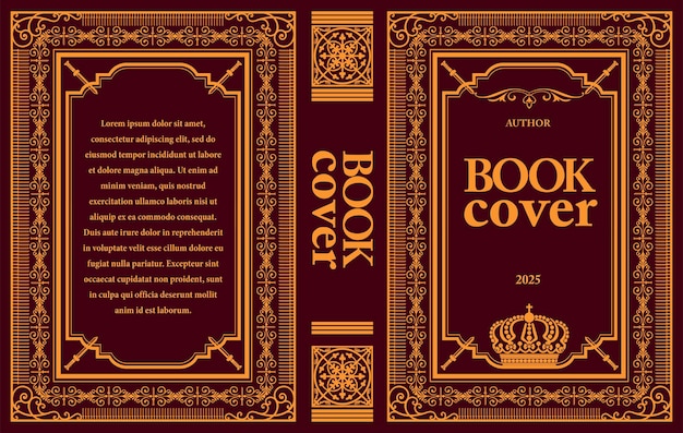 ornate leather book cover and old retro ornament frames royal golden style design historical novel oriental style vector illustration hand drawn illustration