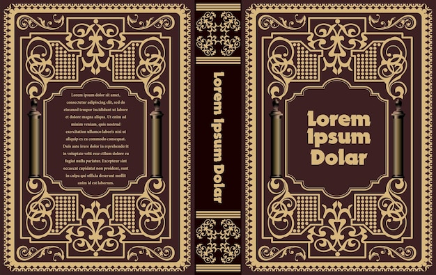 Copertina del libro in pelle ornata e vecchie cornici di ornamento retrò design in stile royal golden bordo vintage da stampare sulle copertine dei libri illustrazione vettoriale